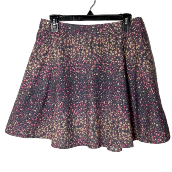 Hinge Nordstrom Gray/Purple w/Pink & Beige Polka Dots Skater A-Line Skirt- Large - Picture 1 of 7